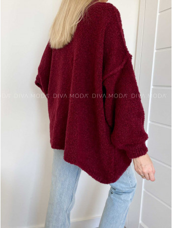 Chunky oversize sveter Polina vínový V 888 Chunky oversize sveter Polina vínový V 888