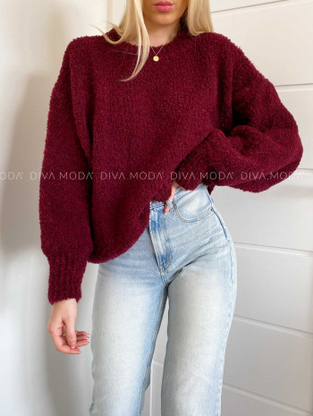 Chunky sveter so štruktúrou vínový V 212