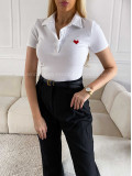 Rebrované polo tričko so srdiečkom biele M 185 Rebrované polo tričko so srdiečkom biele M 185