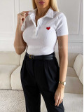 Rebrované polo tričko so srdiečkom biele M 185 Rebrované polo tričko so srdiečkom biele M 185