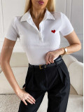 Rebrované polo tričko so srdiečkom biele M 185 Rebrované polo tričko so srdiečkom biele M 185
