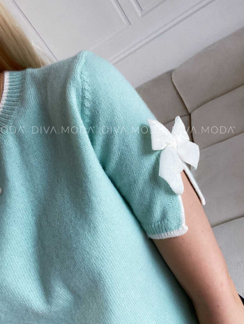 Sveter s krátkym rukávom a mašličkami pistacio M 207