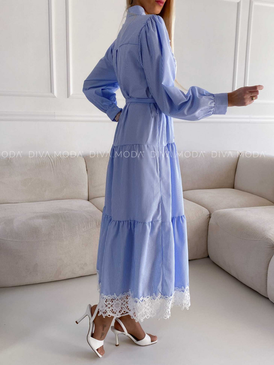 Elegantné pruhované šaty s krajkou modré M 208 Elegantné pruhované šaty s krajkou modré M 208