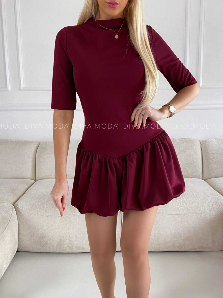 Šaty so skort balónovou sukňou vínové M 223 Šaty so skort balónovou sukňou vínové M 223