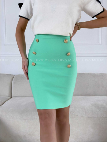 Bandážová sukňa so zlatými gombíkmi pistacio M 241