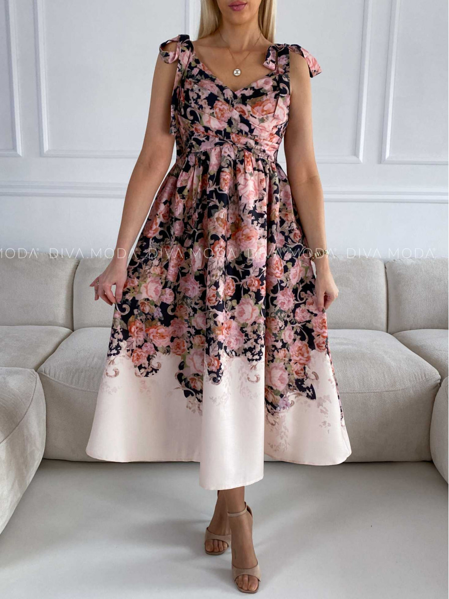 Midi kvetované elegantné šaty Flora M 251