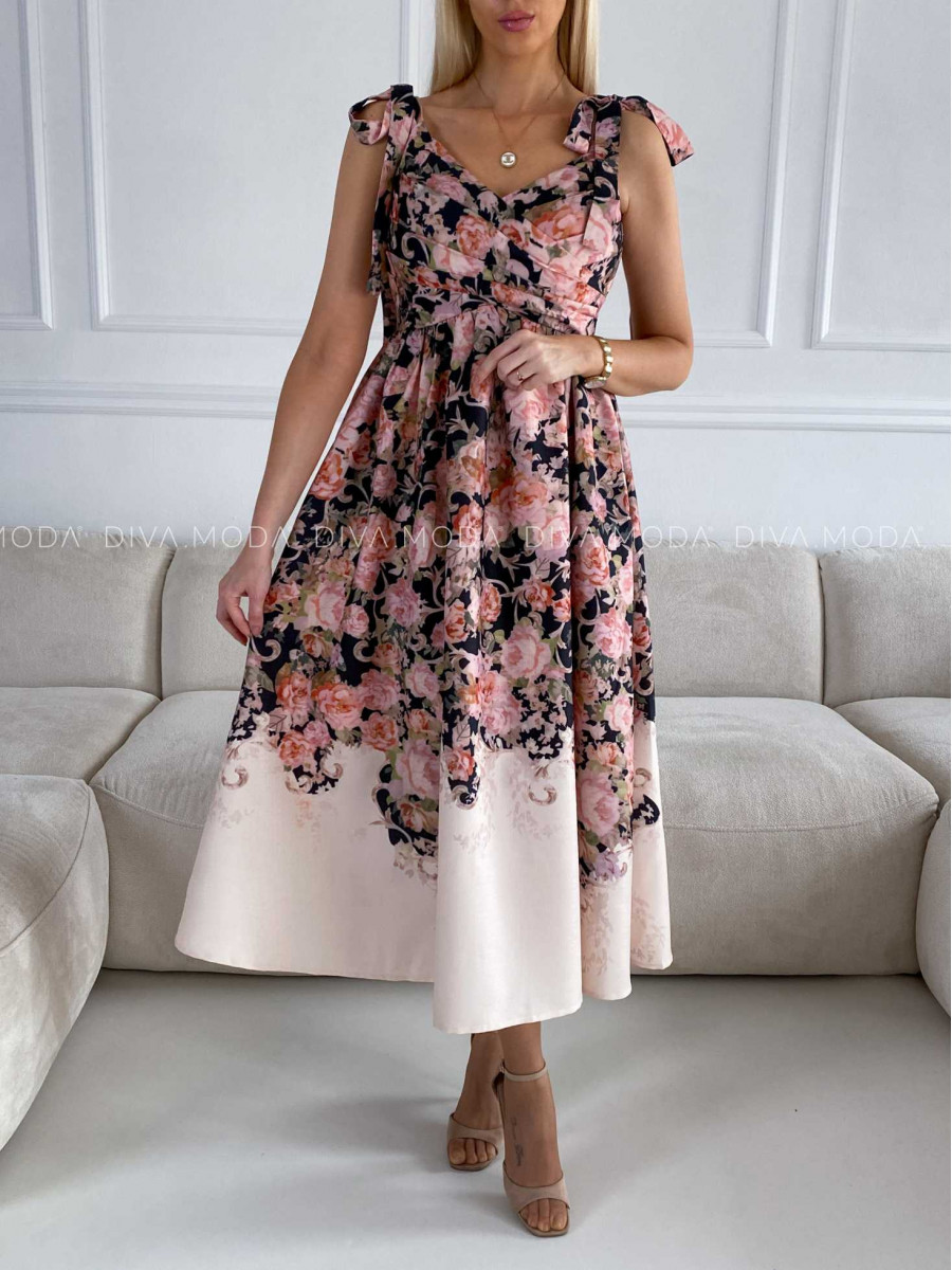 Midi kvetované elegantné šaty Flora M 251
