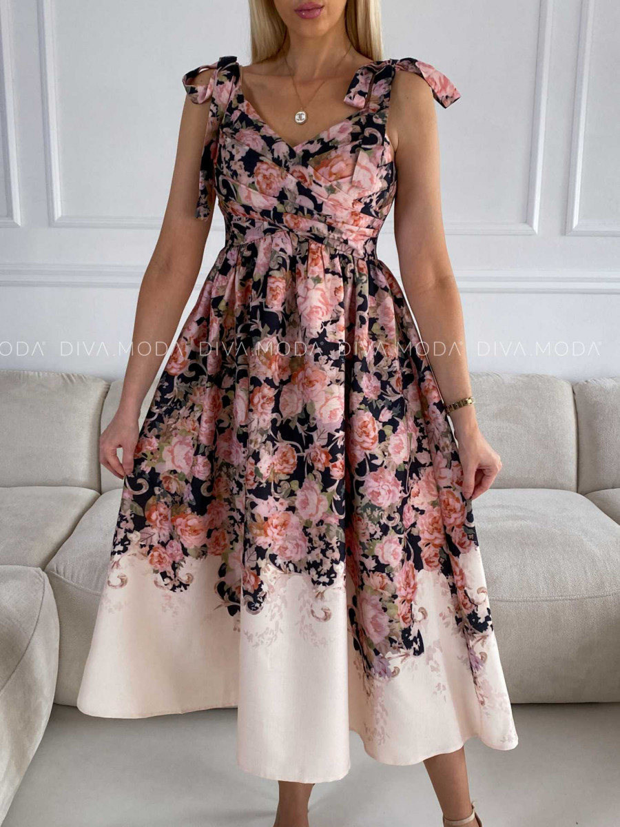 Midi kvetované elegantné šaty Flora M 251