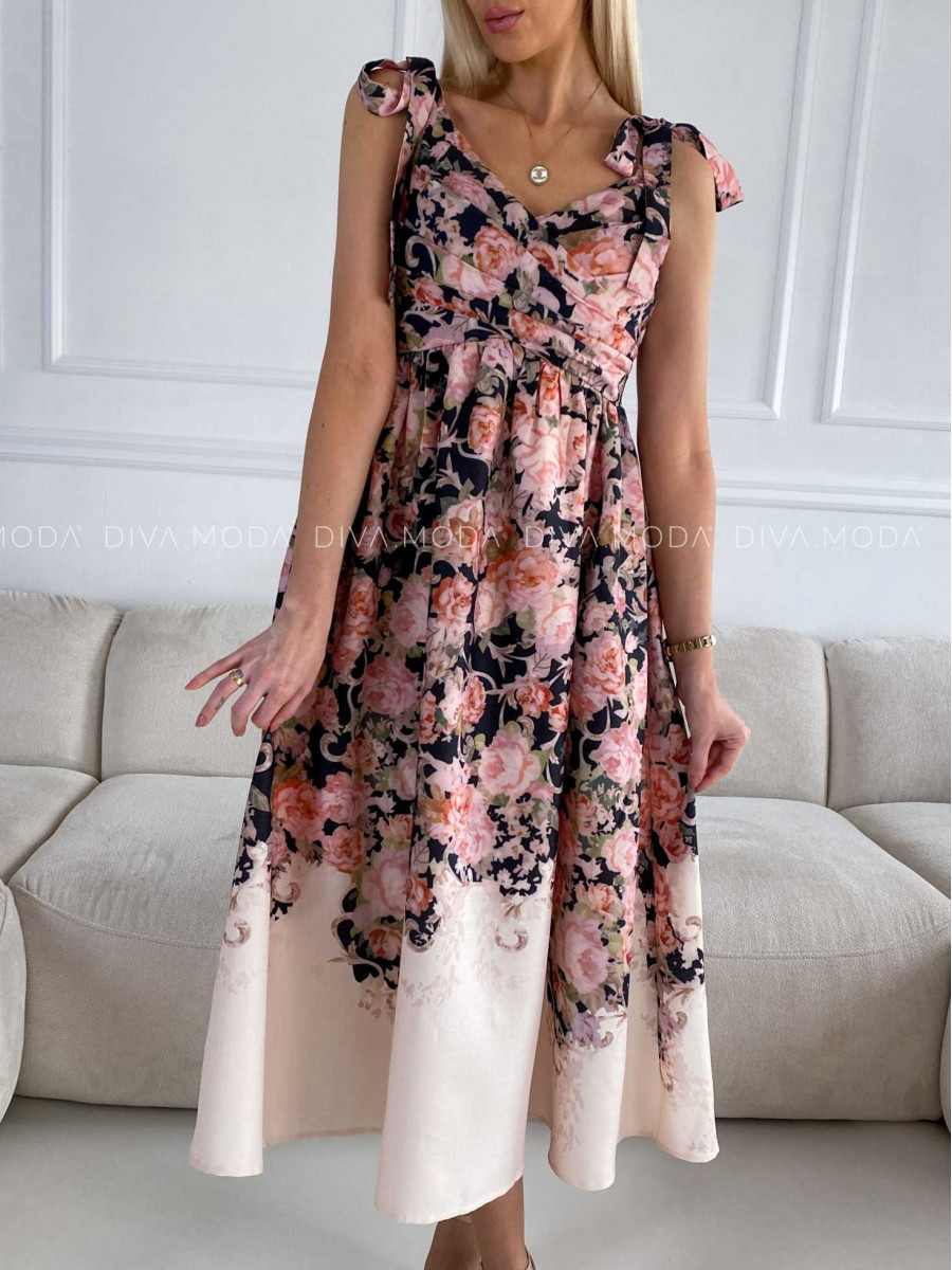Midi kvetované elegantné šaty Flora M 251
