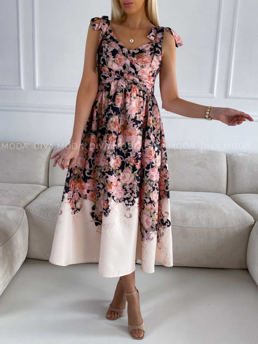Midi kvetované elegantné šaty Flora M 251