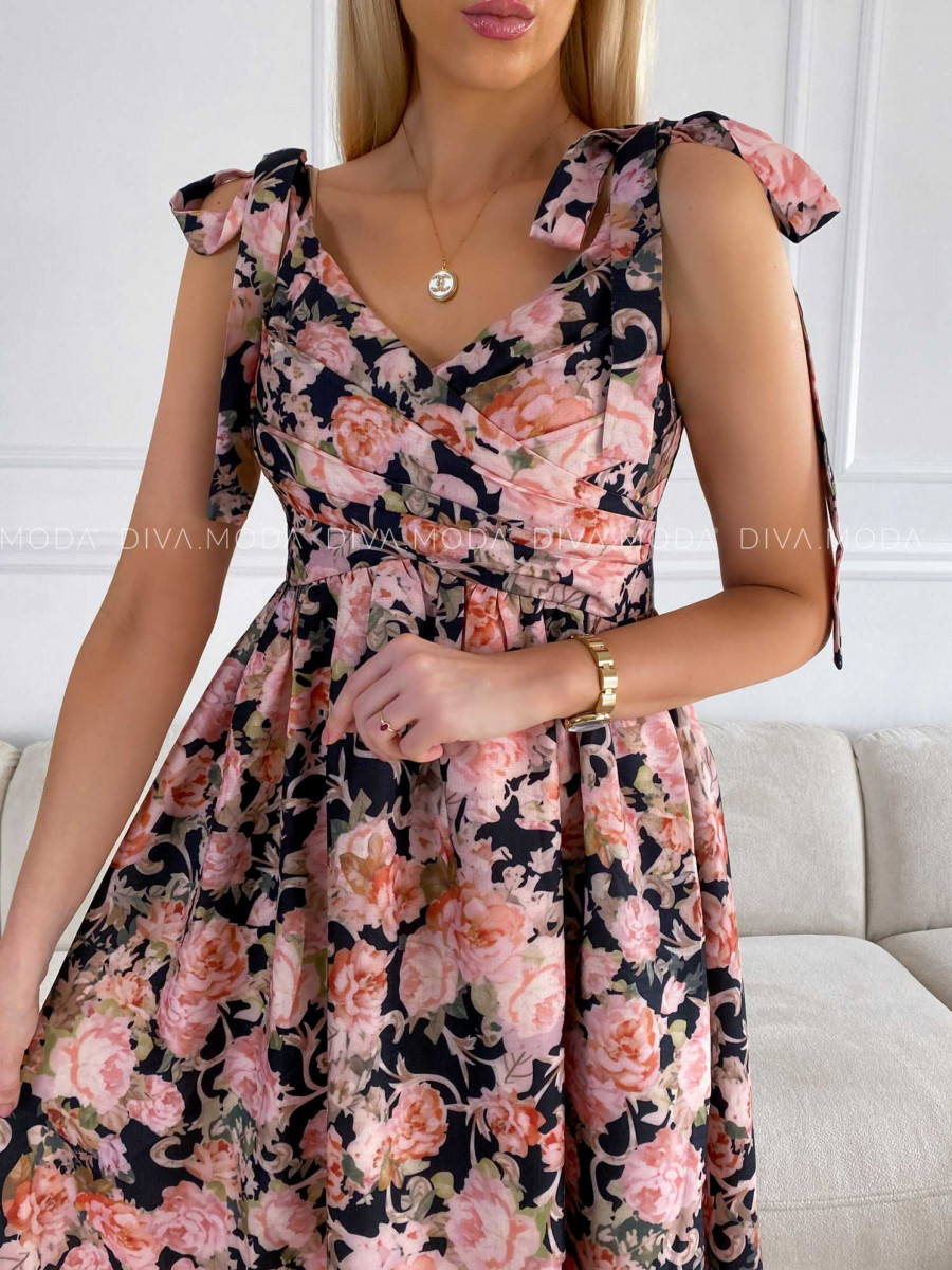 Midi kvetované elegantné šaty Flora M 251