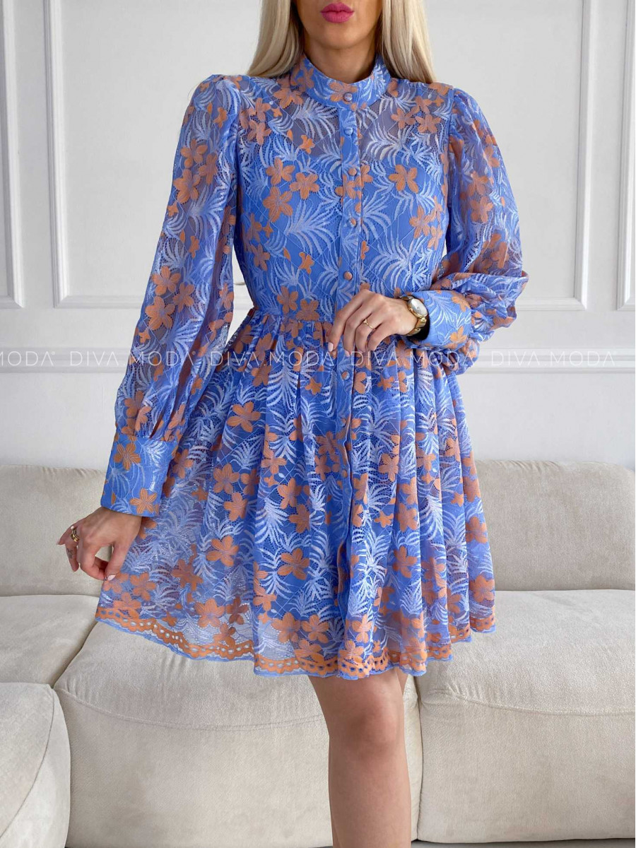Elegantné krajkované šaty kvetované modré / orange M 238 Elegantné krajkované šaty kvetované modré / orange M 238