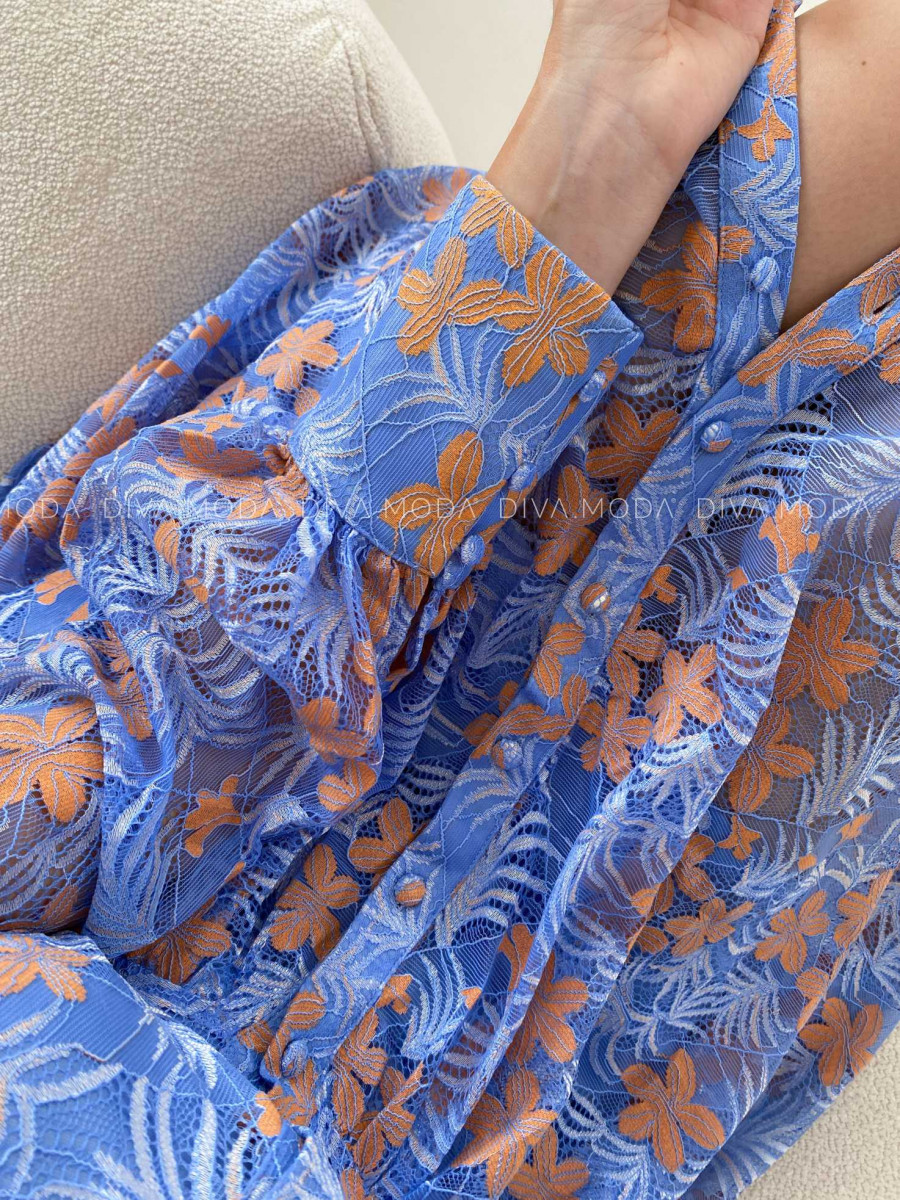 Elegantné krajkované šaty kvetované modré / orange M 238 Elegantné krajkované šaty kvetované modré / orange M 238