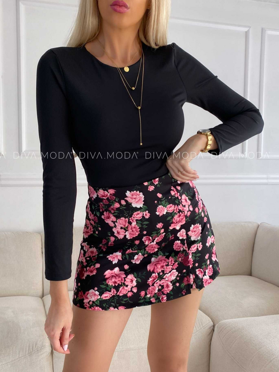 Skort sukňa kvetovaná čierna M 285