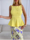 Peplum top s výstrihom na chrbte a mašľou žltý M 292