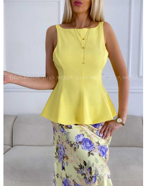 Peplum top s výstrihom na chrbte a mašľou žltý M 292