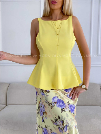 Peplum top s výstrihom na chrbte a mašľou žltý M 292 Peplum top s výstrihom na chrbte a mašľou žltý M 292