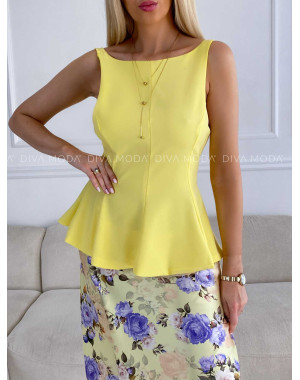 Peplum top s výstrihom na chrbte a mašľou žltý M 292