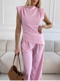Elegantný komplet šikmý top + nohavice ružový M 301