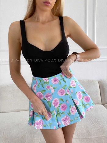 Skladaná skort sukňa kvetovaná modrá M 309