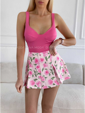 Skladaná skort sukňa kvetovaná ružová M 309