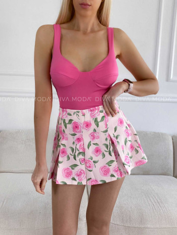 Skladaná skort sukňa kvetovaná ružová M 309 Skladaná skort sukňa kvetovaná ružová M 309