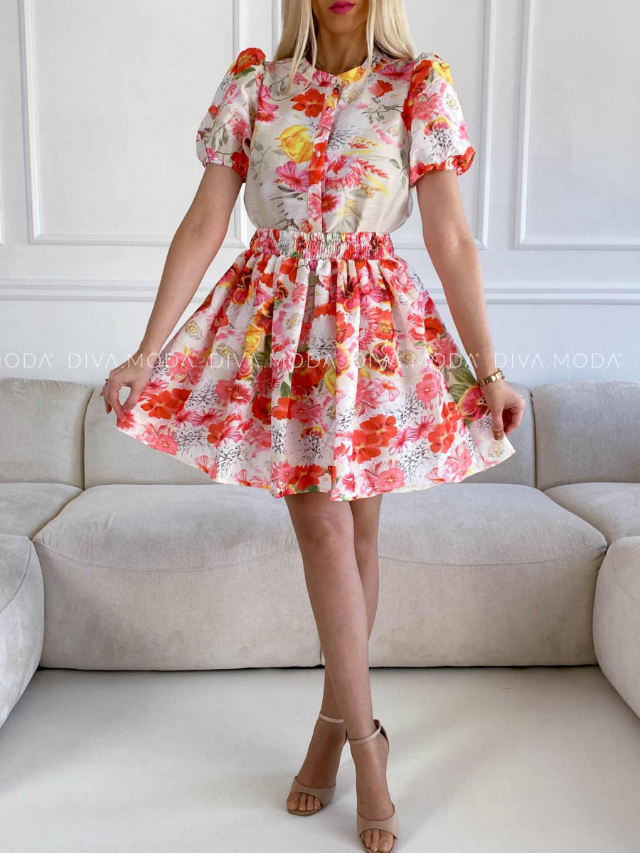Elegantný komplet kvetovaná košeľa + sukňa M 324