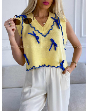 Úpletová vesta s mašličkami žltá M 331