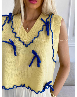 Úpletová vesta s mašličkami žltá M 331