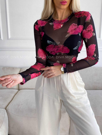 Sieťovaný top rose čierny M 323