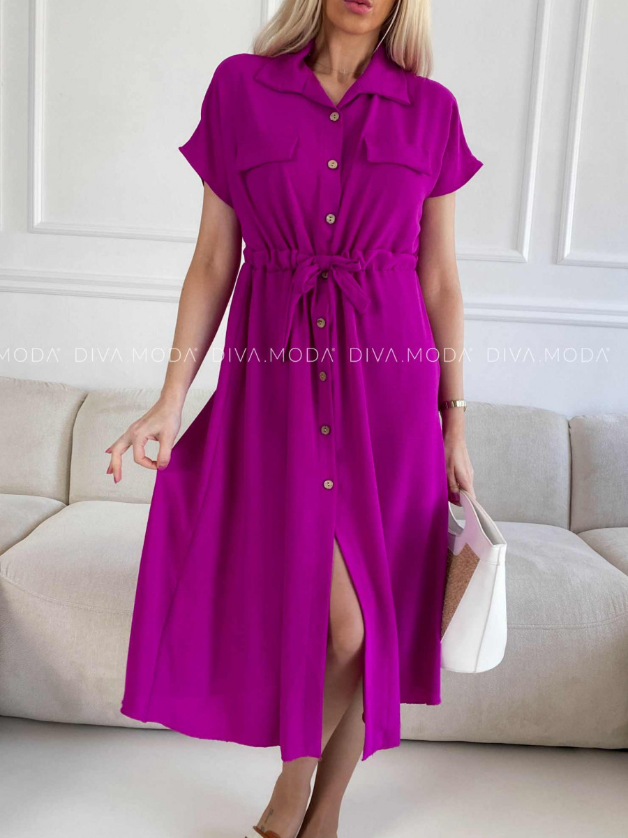 Midi košeľové šaty na gombíky magenta M 332
