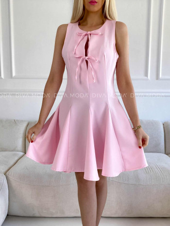 Krátke šaty s mašličkami ružové M 407