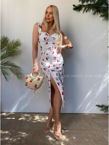 Midi šaty s volánikmi cherry biele M 423 Midi šaty s volánikmi cherry biele M 423