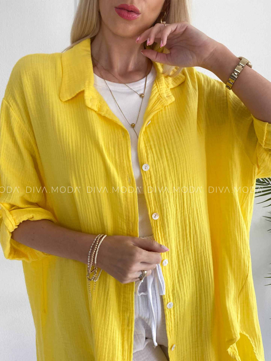 Oversize bavlnená mušelínová košeľa žltá K 345