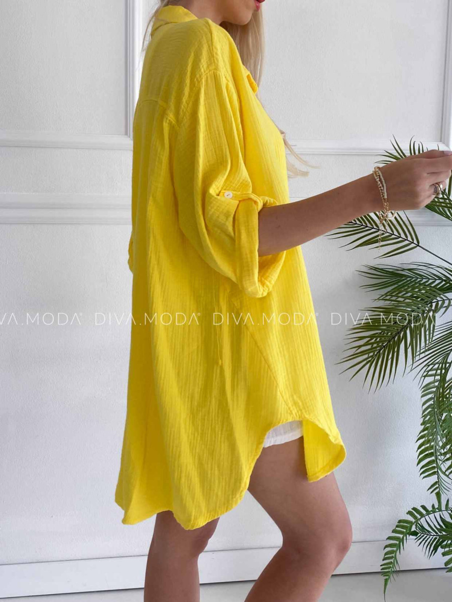 Oversize bavlnená mušelínová košeľa žltá K 345