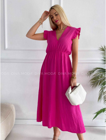 Midi mušelínové šaty s volánikmi na ramenách Zoe fuchsia K 337 Midi mušelínové šaty s volánikmi na ramenách Zoe fuchsia K 337