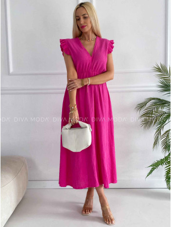 Midi mušelínové šaty s volánikmi na ramenách Zoe fuchsia K 337 