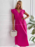 Midi mušelínové šaty s volánikmi na ramenách Zoe fuchsia K 337 