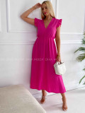 Midi mušelínové šaty s volánikmi na ramenách Zoe fuchsia K 337 