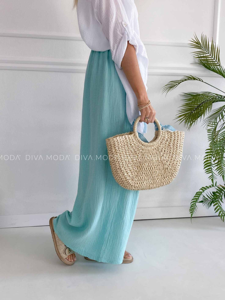 Mušelínové bavlnené nohavice wide leg mint K 336 Mušelínové bavlnené nohavice wide leg mint K 336