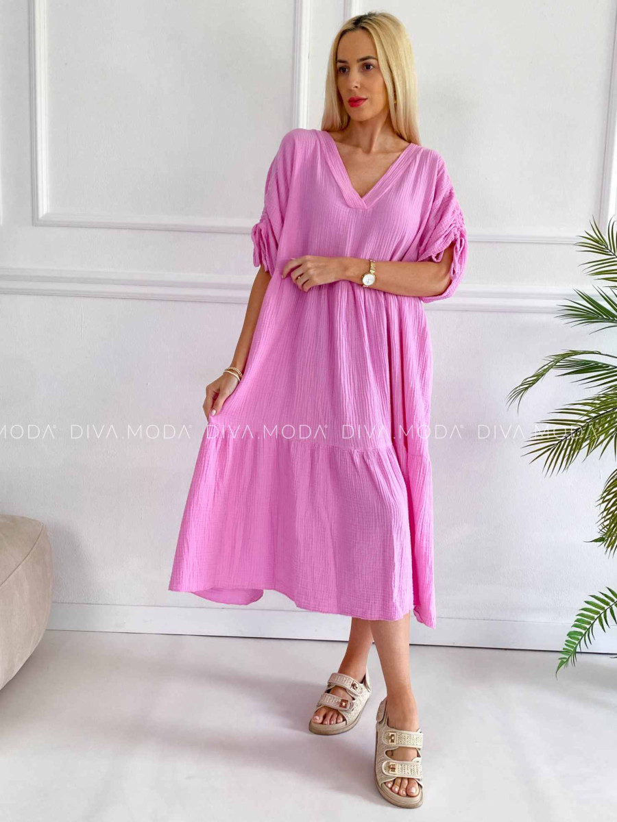 Oversize midi mušlínové šaty Tami ružové K 335