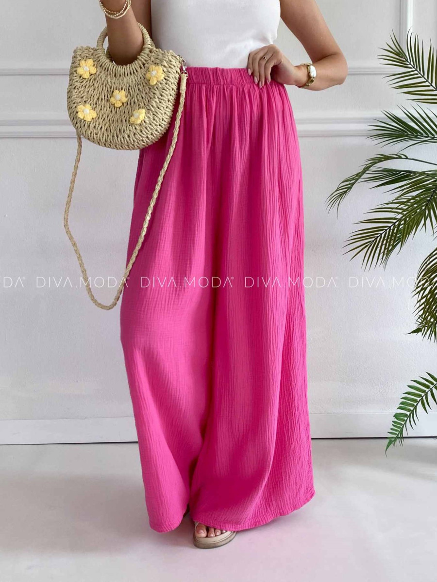 Mušelínové bavlnené nohavice wide leg fuchsia K 336