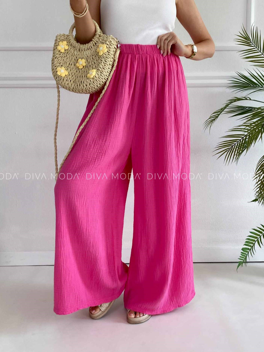 Mušelínové bavlnené nohavice wide leg fuchsia K 336