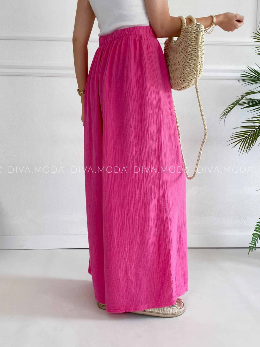 Mušelínové bavlnené nohavice wide leg fuchsia K 336