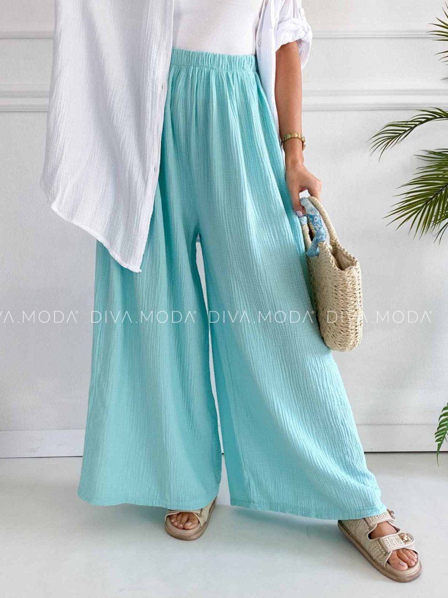 Mušelínové bavlnené nohavice wide leg mint K 336 Mušelínové bavlnené nohavice wide leg mint K 336
