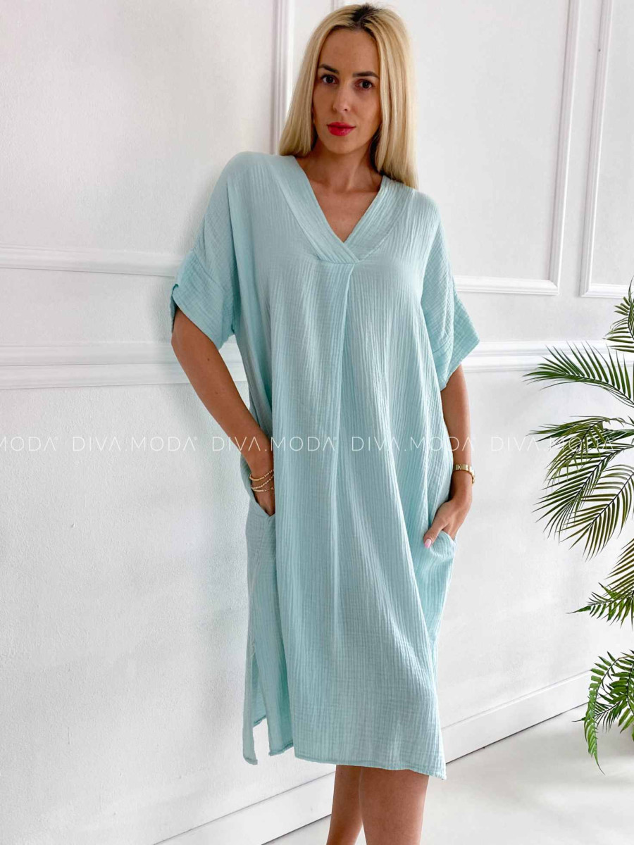 Oversize midi mušlínové šaty Pola mint K 316
