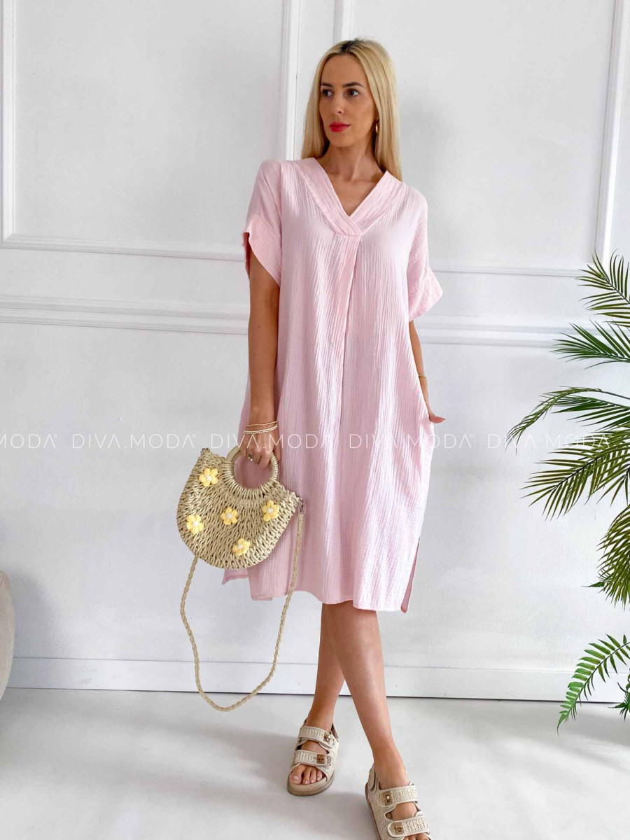 Oversize midi mušlínové šaty Pola baby pink K 316
