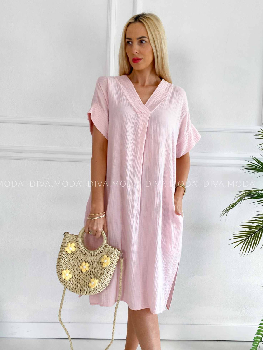 Oversize midi mušlínové šaty Pola baby pink K 316