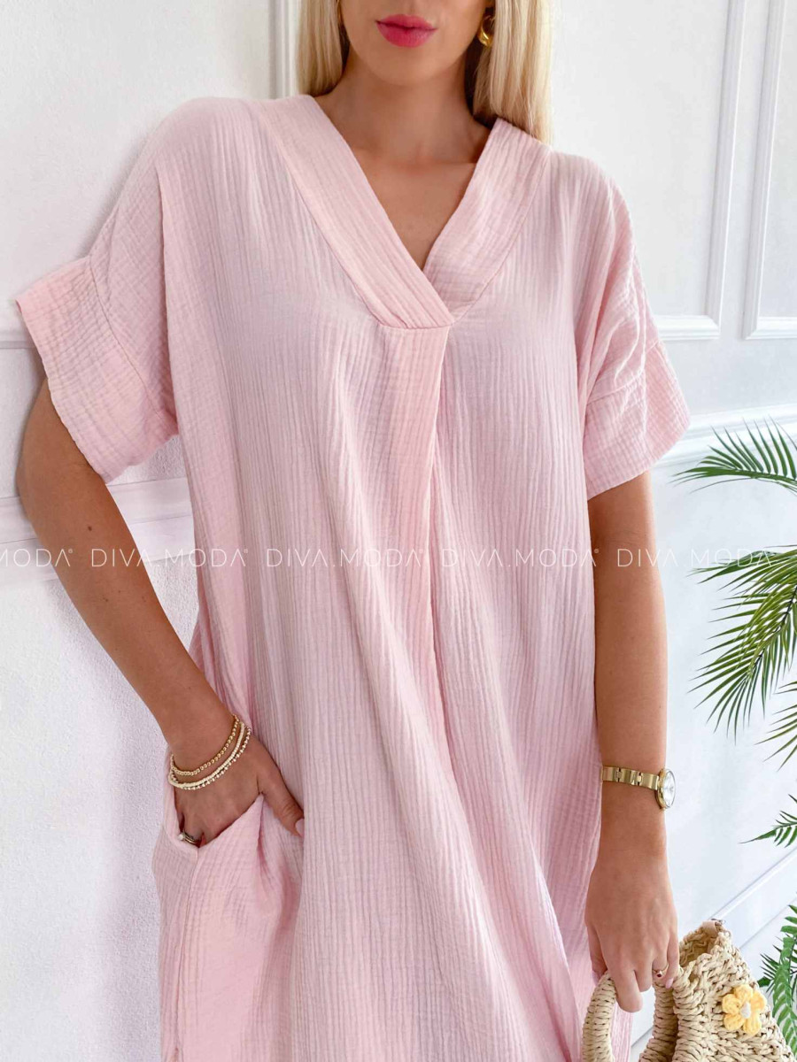 Oversize midi mušlínové šaty Pola baby pink K 316