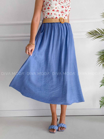 A- čková midi sukňa s opaskom modrá K 338